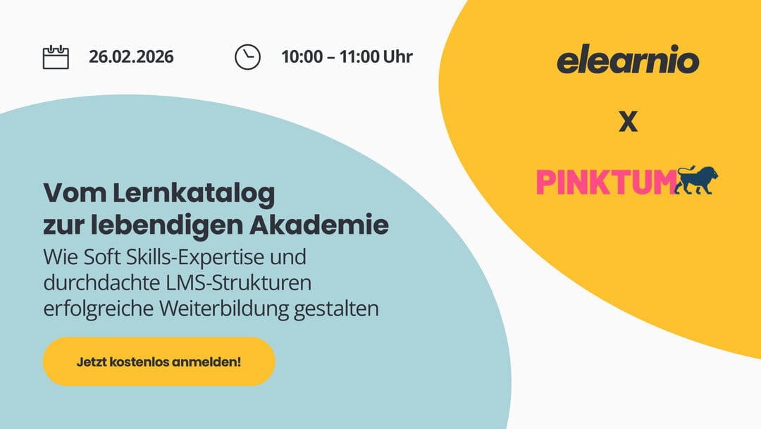 Teaserbild für das Webinar von elearnio mit dem Partner PINKTUM am 26.02.2026