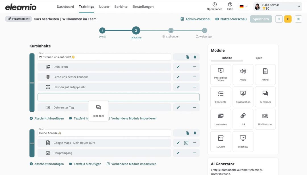 Das Bild zeigt einen Screenshot aus dem LMS